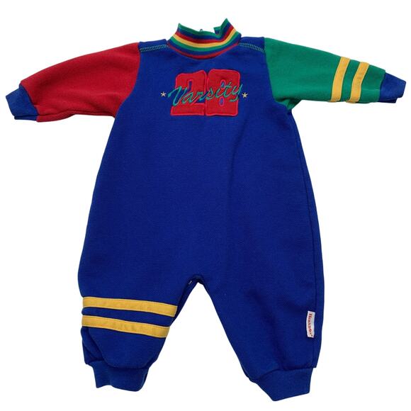 VTG HealthTex 6-9M Primary Colorblock Long Sleeve Pants One Piece Romper - Picture 1 of 9